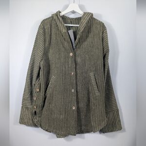 Jimmy Yoo Khaki Ribbed Button Down Hoodie